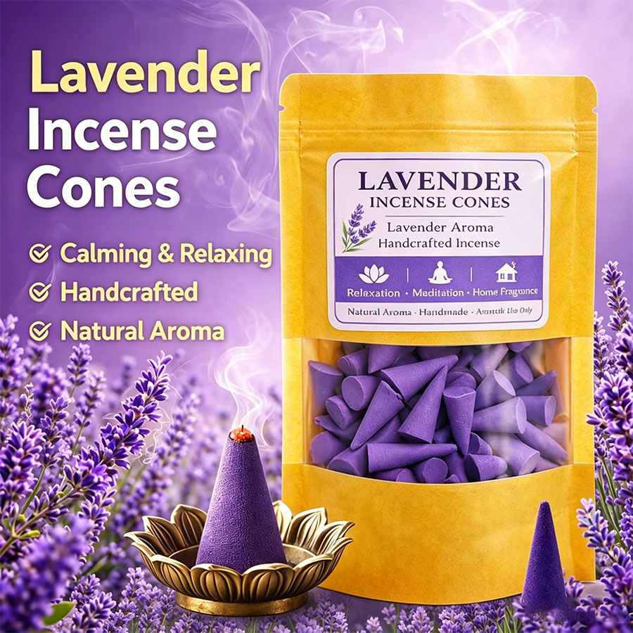 Home Fragrance Lavender - プレミアムラベンダーアロマセラピーコーン、天然手作り、ラベンダーの香り、優しく甘い香り、リラックスと睡眠に、心地よい家の香り、ヨガや瞑想に、屋内と屋外で使用可能、ギフト