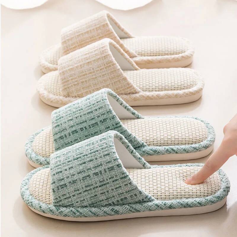 Home Fragrance Linen - 女性のスリッパ夏の新日本リネンスリッパ小さな香りホームスリッパオールシーズンサイレント屋内ハウススリッパ