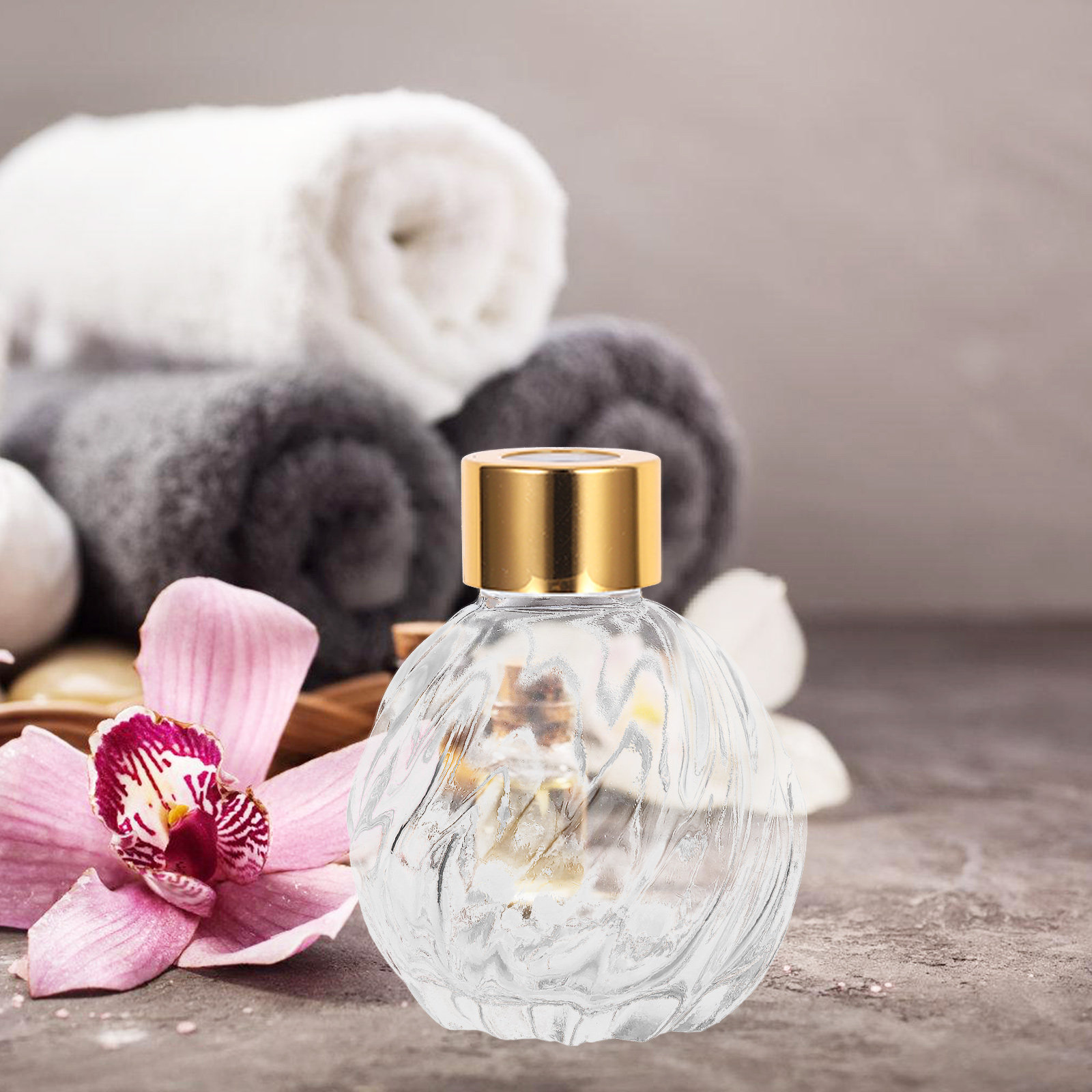 Home Fragrance Leather Diffuser - 2 個 100 ミリリットル透明ガラスヴィンテージフレグランスディフューザーボトルツイルテクスチャゴールドキャップ家庭用寝室オフィスアロマセラピーエッセンシャル