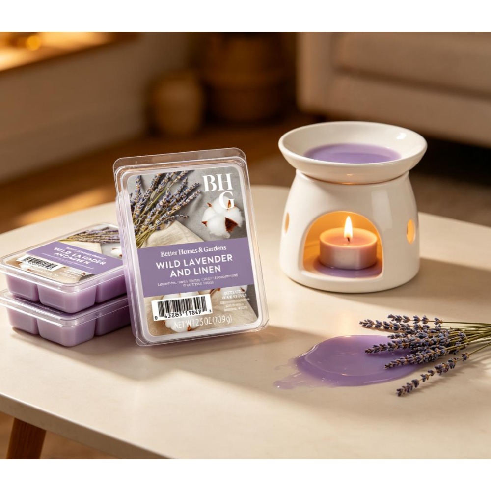 Home Fragrance Linen - 2.5オンスの香り付きワックスメルト、ワイルドラベンダー＆リネンフレグランスワックスキューブ、2パック、アロマセラピー、家庭用寝室用ワックスウォーマーアクセサリー