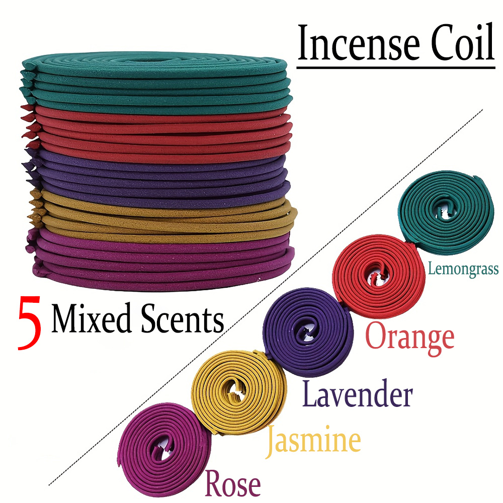 Home Fragrance Lavender - 高品質クラシック螺旋香混合セット、6本入り。 直径3cmの手作りコイル香、ラベンダー、オレンジ、ローズ、ジャスミン、レモングラスなど5つの香りをご用意、伝統的な手作り方法、豊かで自然な香り、長持ちする香り、携帯用パッケージ、持ち運びに便利、家庭用および屋外用に最適