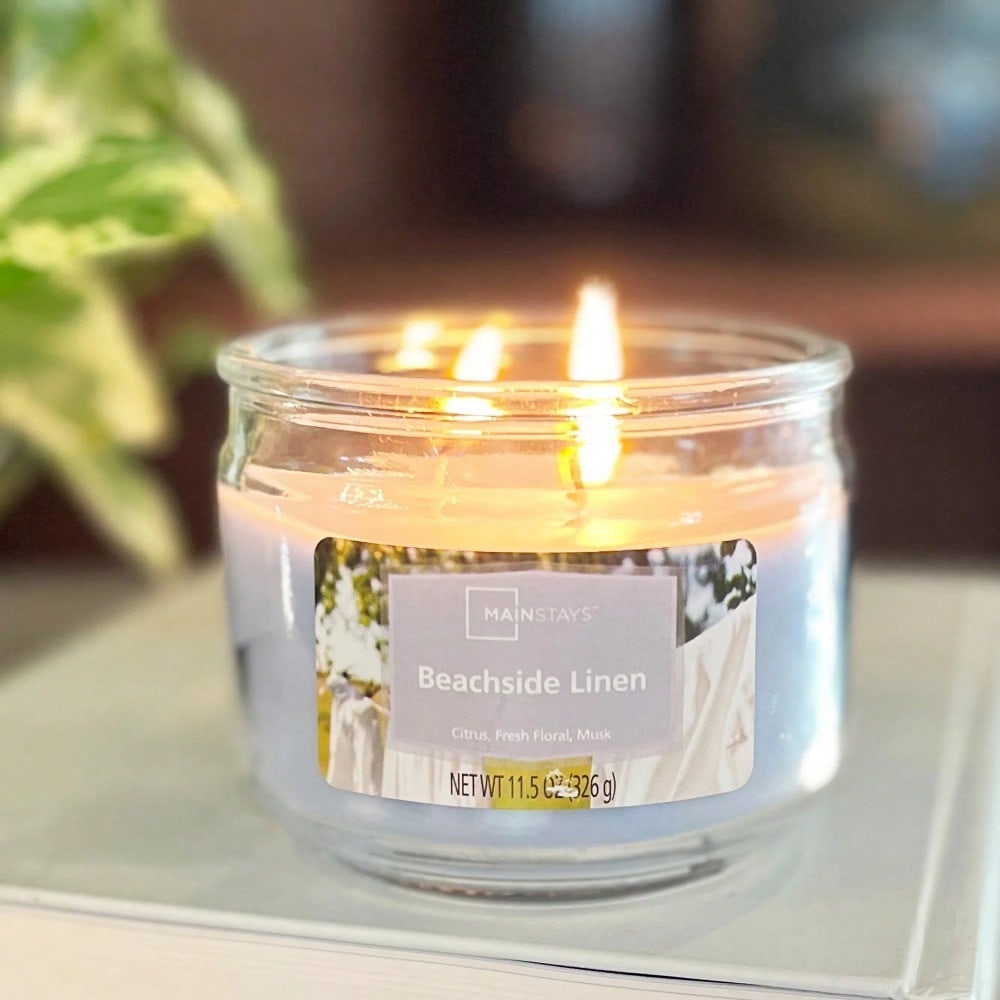 3芯の香り付きガラス瓶キャンドル、ビーチサイドリネンフレッシ - Home Fragrance Linen のレビューと価格