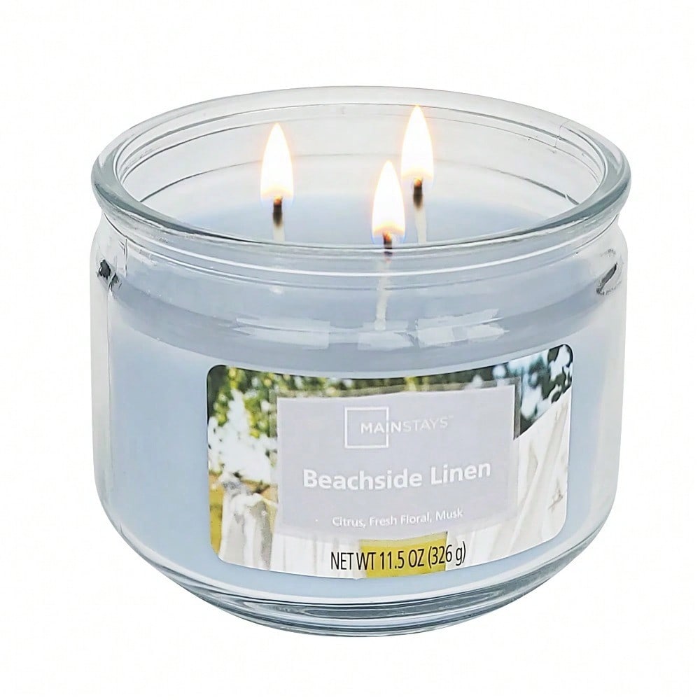 3芯の香り付きガラス瓶キャンドル、ビーチサイドリネンフレッシ - Home Fragrance Linen のレビューと価格